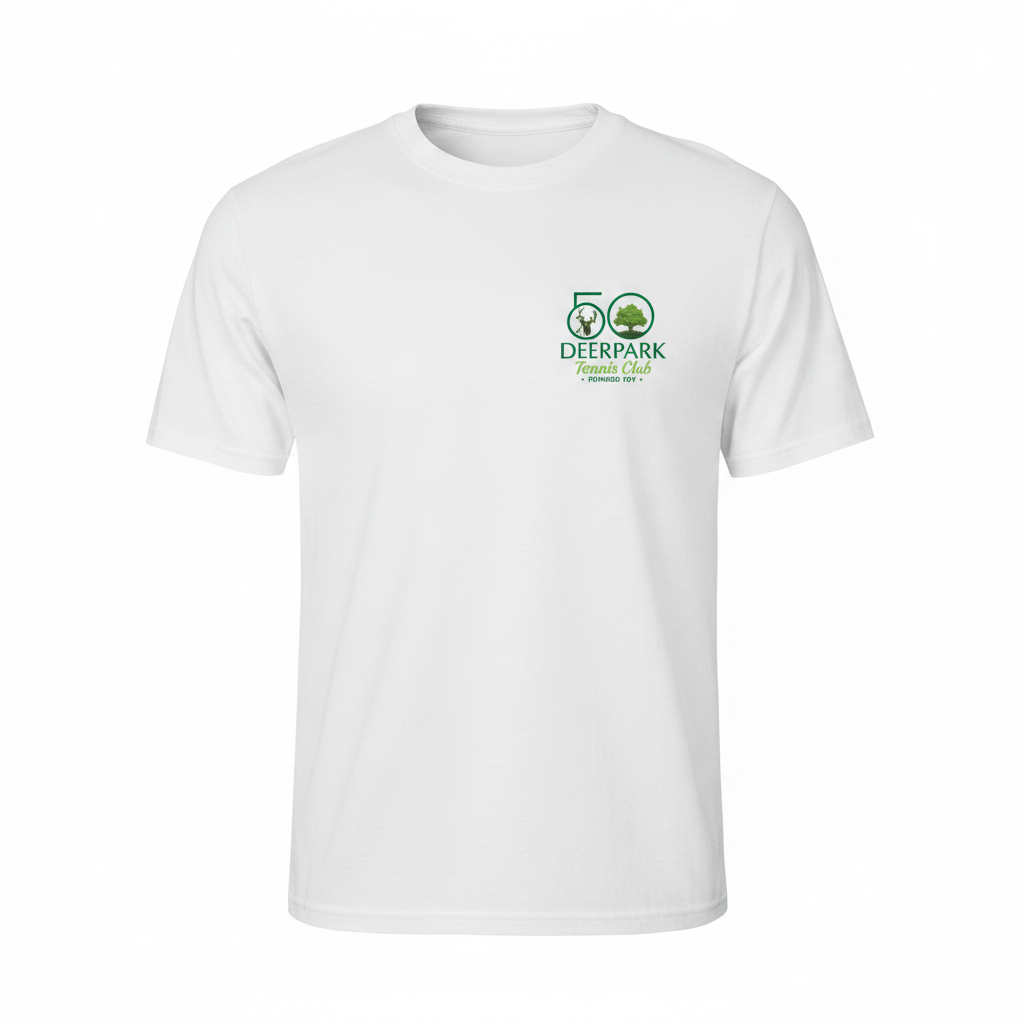 Adult Club T-Shirt JC001 - White with Jubilee Logo - Deerpark Tennis Club