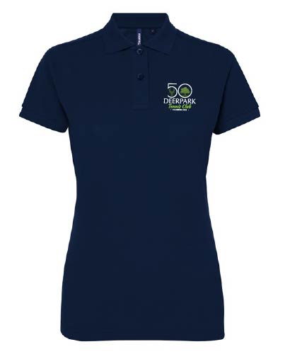 Ladies Premium Pique Polo Shirt AQ025 - Navy with Jubilee Logo - Deerpark Tennis Club