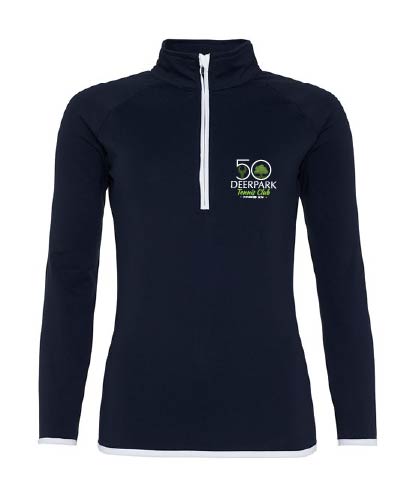 Women's Half Zip Neck Training Top JC036 - Navy with Jubilee Logo - Deerpark Tennis Club