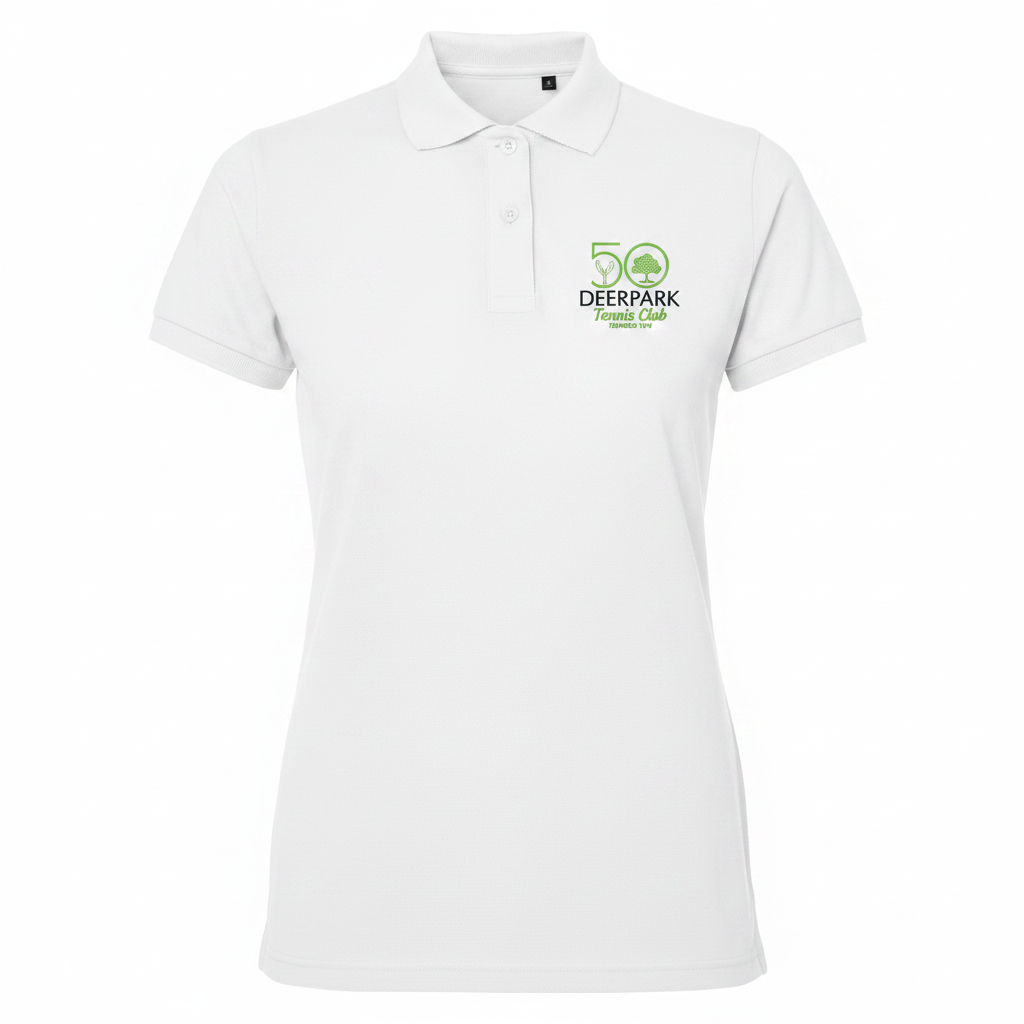 Ladies Premium Pique Polo Shirt AQ025 - White with Jubilee Logo - Deerpark Tennis Club